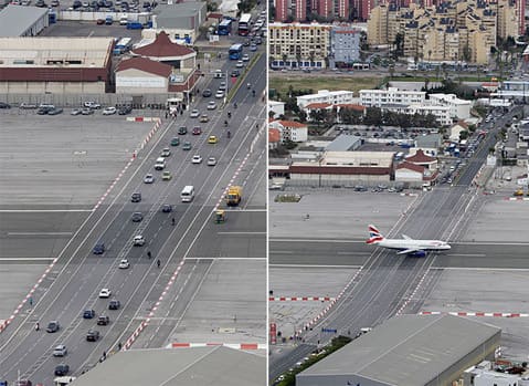 Sân bay Gibraltar - Đường phố cắt đường băng.
