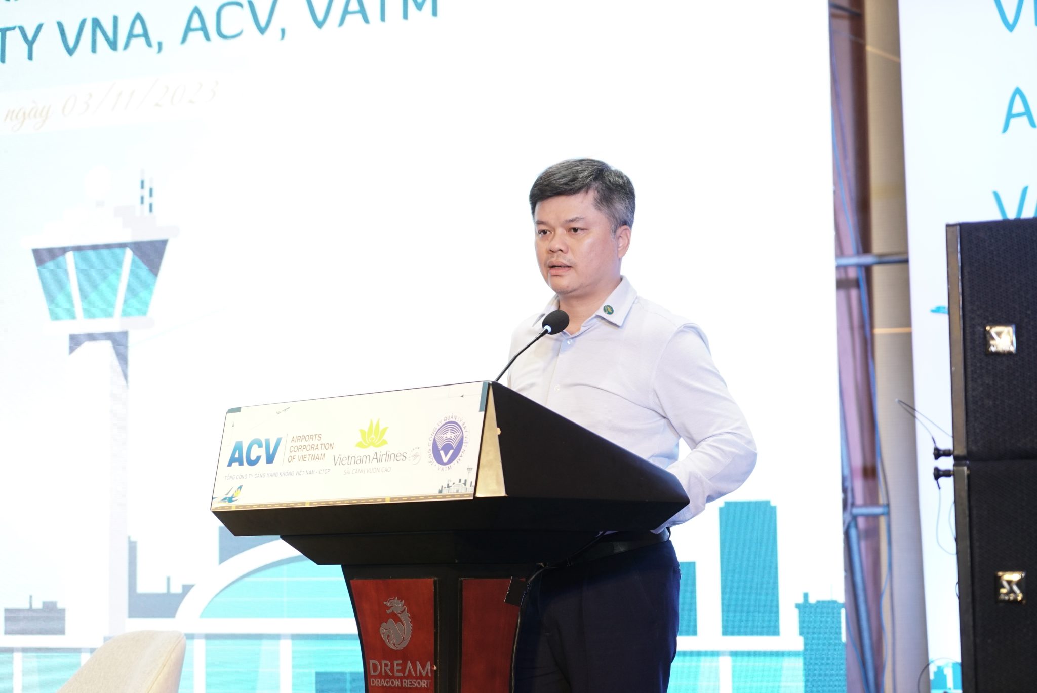 Ý kiến phát biểu của đại diện Lãnh đạo VATM – Q. TGĐ Nguyễn Công Long. (Ảnh: Thế Sơn)